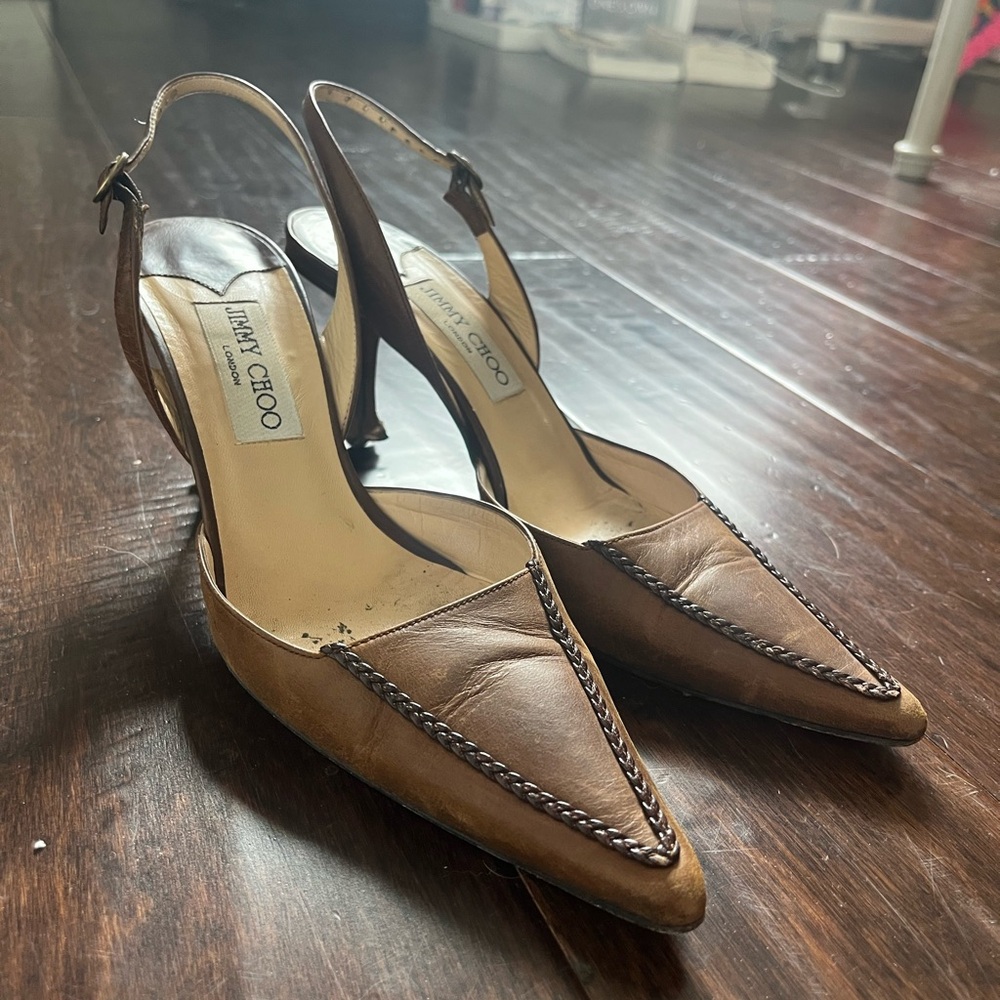 Jimmy Choo Brown Stiletto Slingback Heels